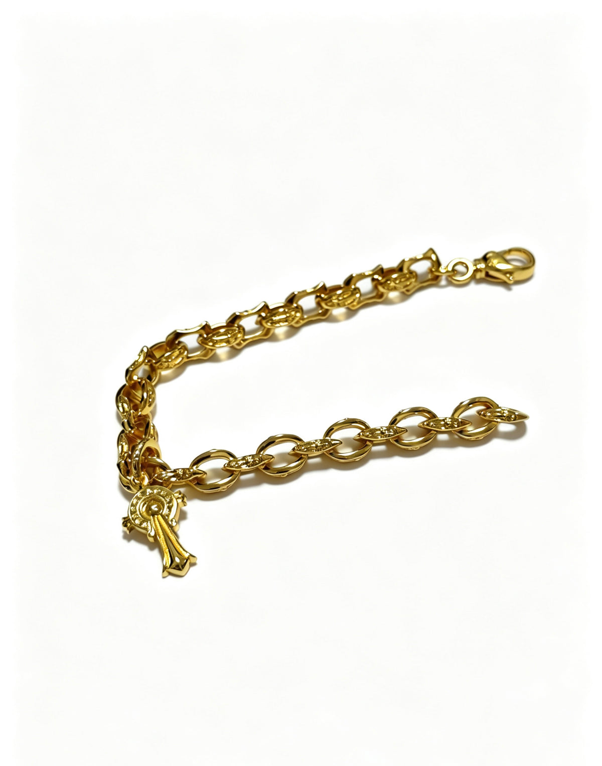 Cross Cuban-Link Bracelet in Antique Silver-Tone – Cuban Link – Design 07 detail view