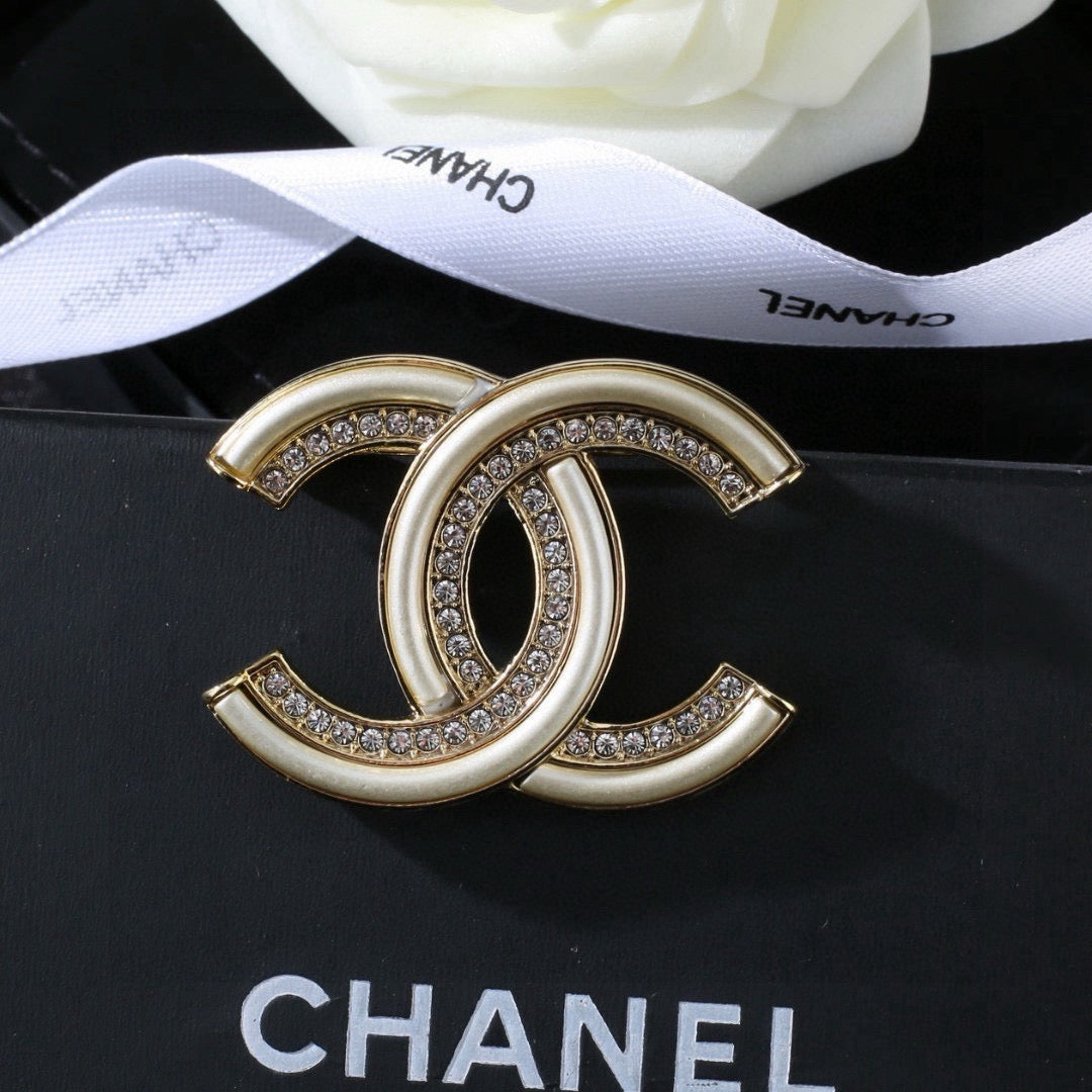 Double-C Emblem Brooch in Polished Metal-Tone – Design 021 styled product view