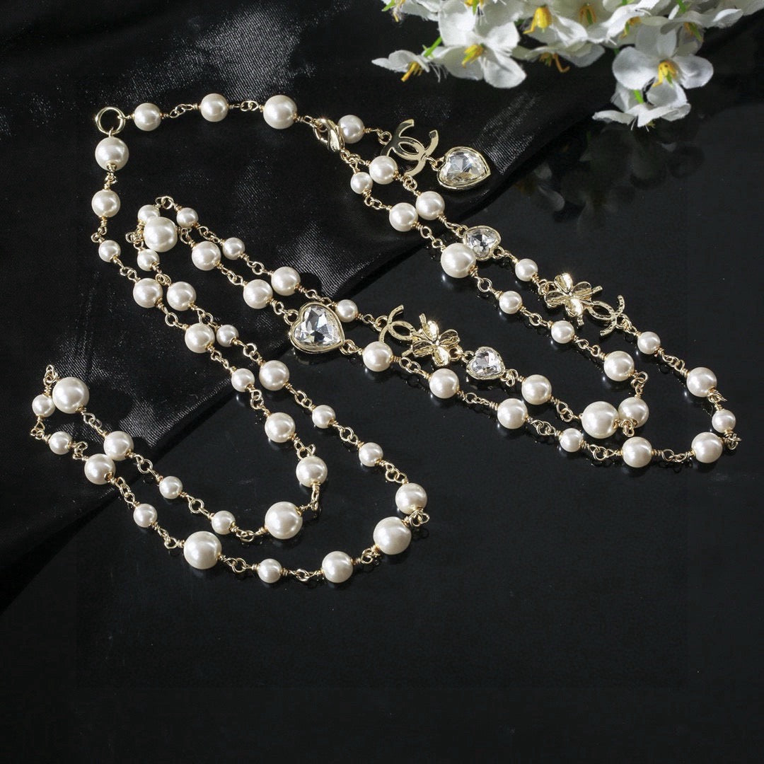 Heart Jewelry Accessory in Polished Metal-Tone – Pearl Detail – Design 002 styled product view