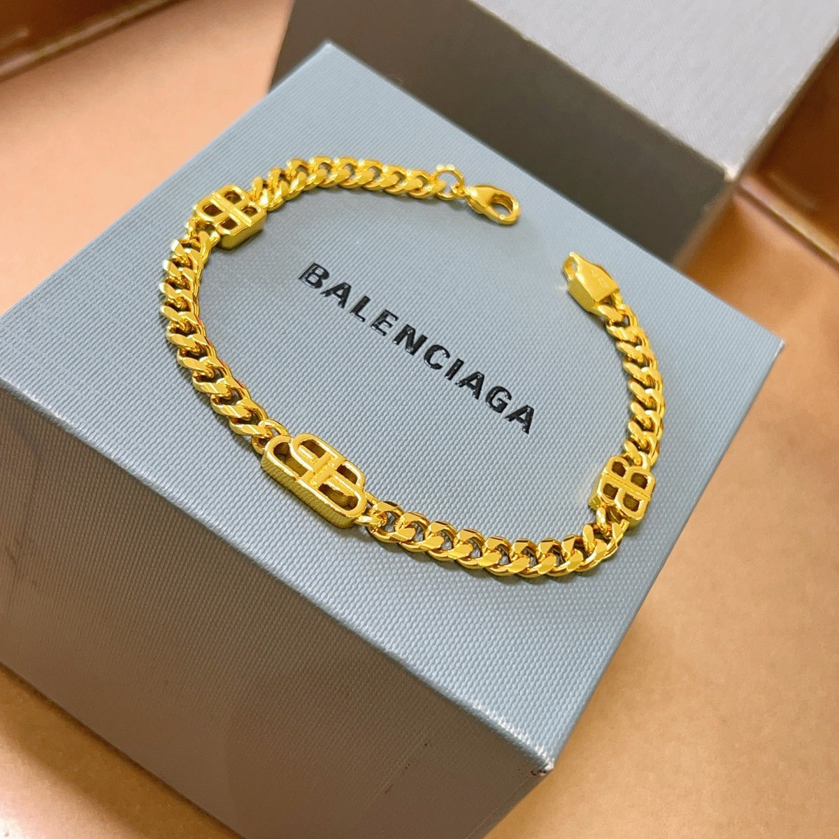 Geometric Emblem Bracelet in Polished Metal-Tone – Design 020 close-up detail