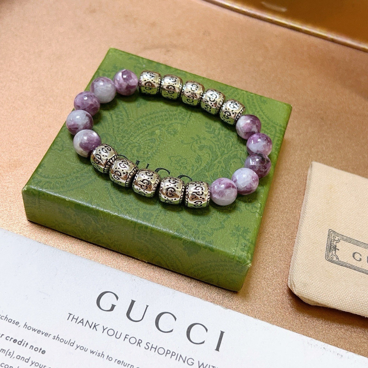 Double-G Emblem Beaded Bracelet in Polished Metal-Tone – Crystal Detail – Design 004 main product view