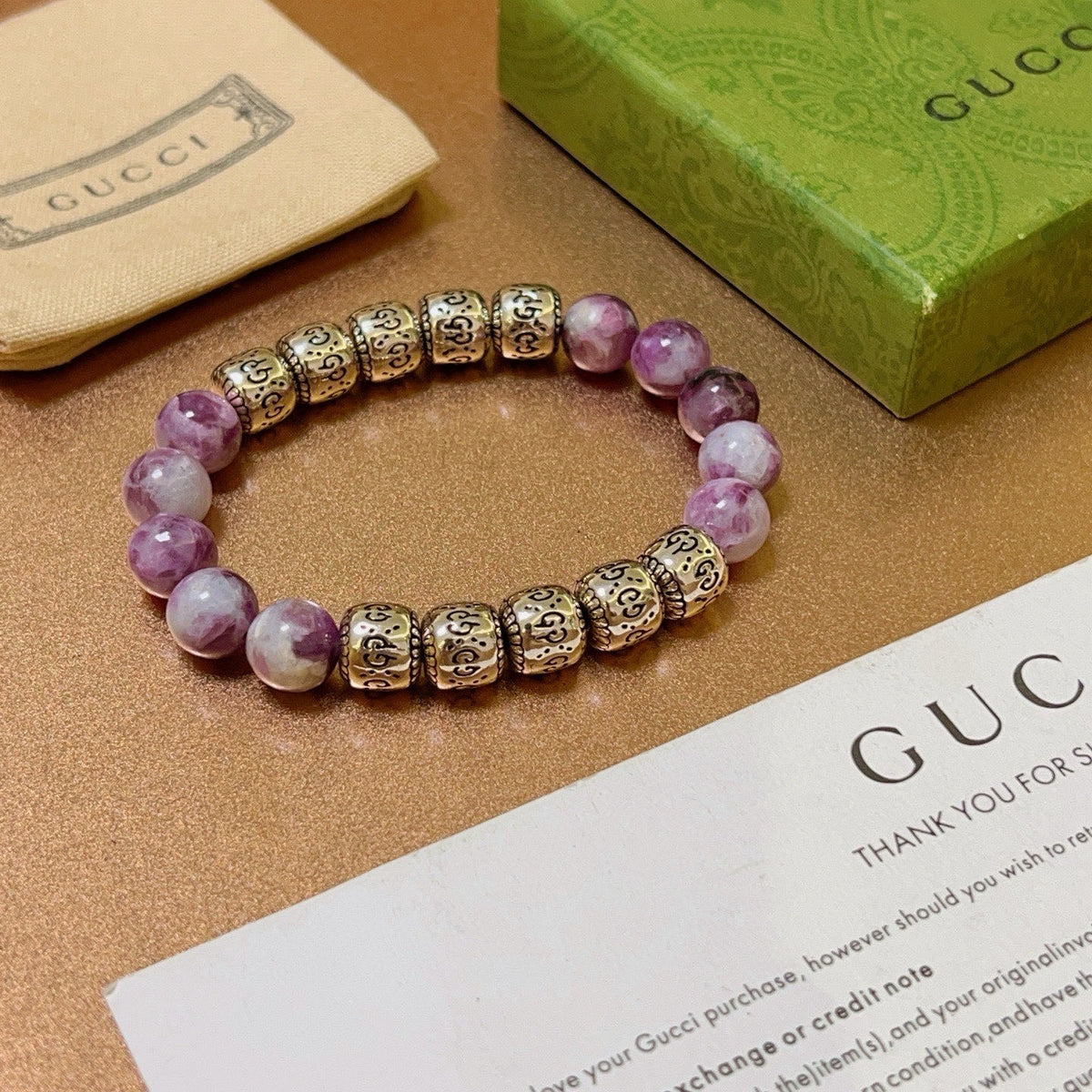 Double-G Emblem Beaded Bracelet in Polished Metal-Tone – Crystal Detail – Design 004 main product view