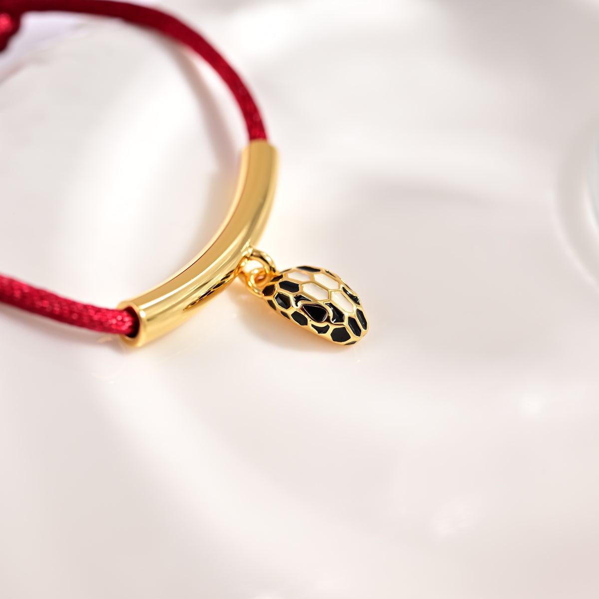 Red Cord Braided Bracelet in Polished Metal-Tone – Red Cord Detail – Design 002 styled product view