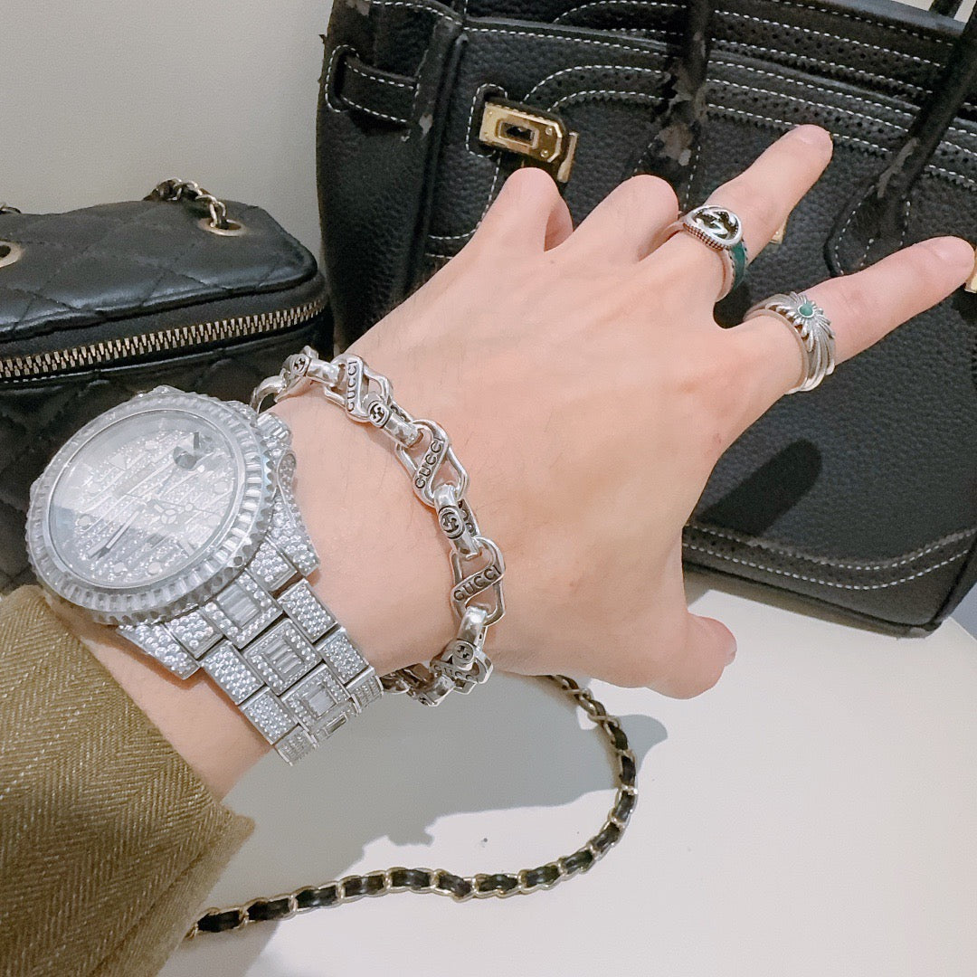 Geometric Emblem Bracelet in Polished Metal-Tone – Design 046 styled product view