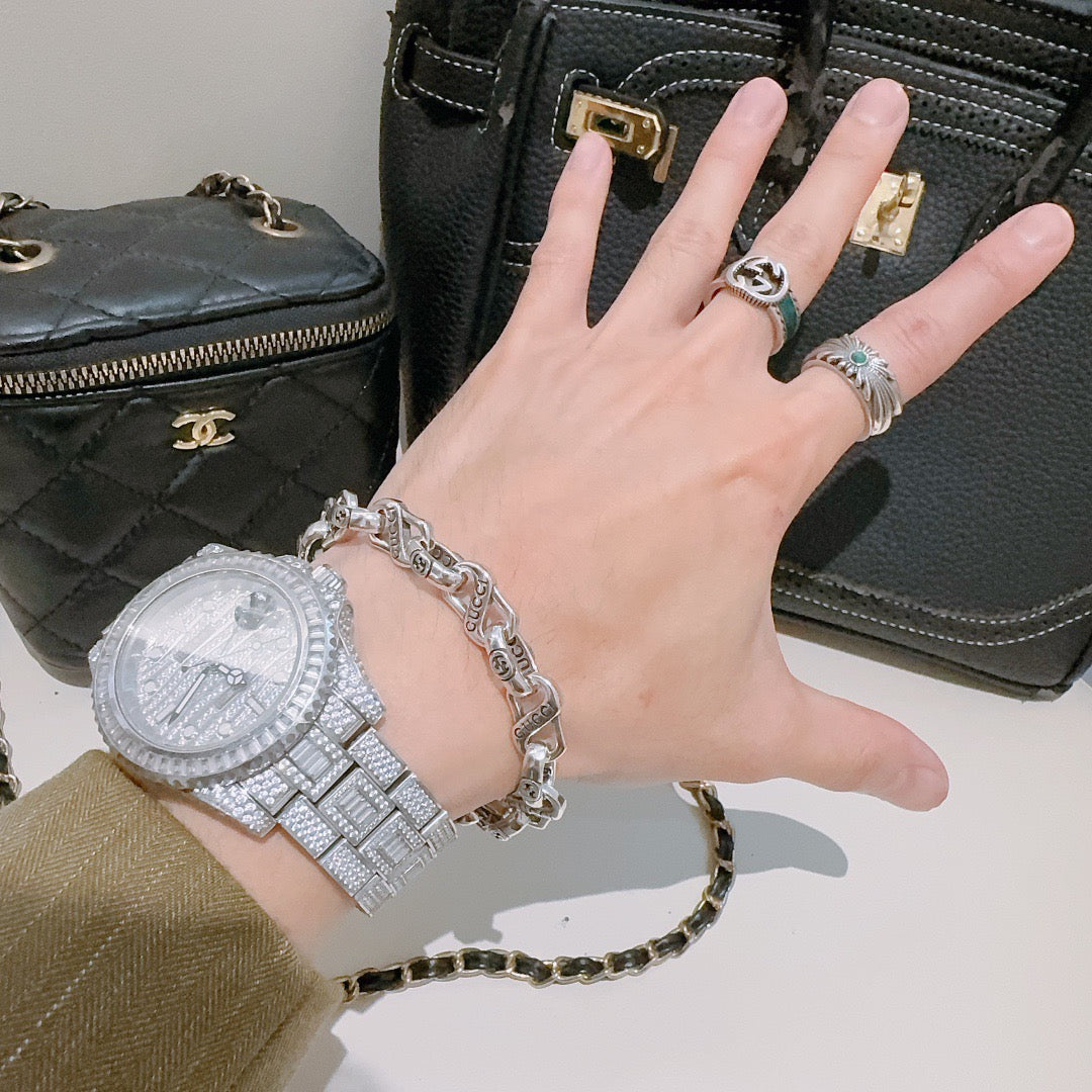 Geometric Emblem Bracelet in Polished Metal-Tone – Design 046 detail view