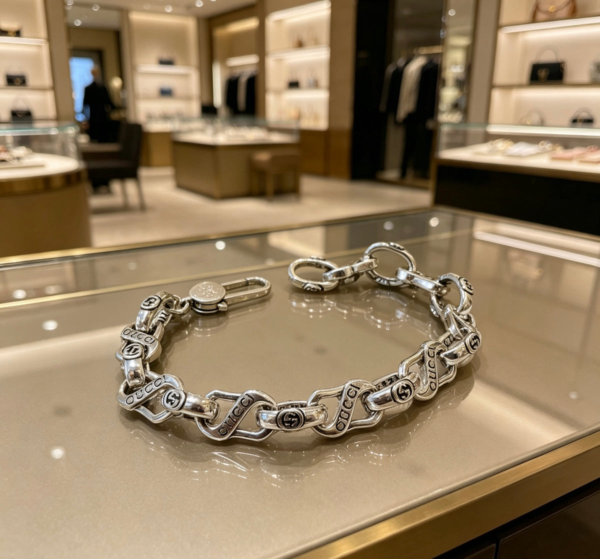 Geometric Emblem Bracelet in Polished Metal-Tone – Design 014 main product view