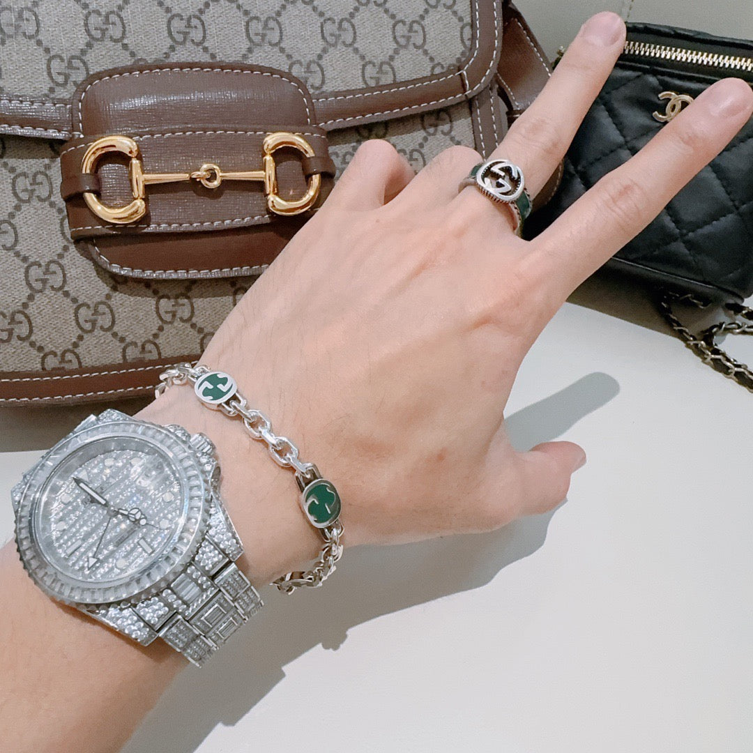 Geometric Emblem Bracelet in Polished Metal-Tone – Design 013 front product view