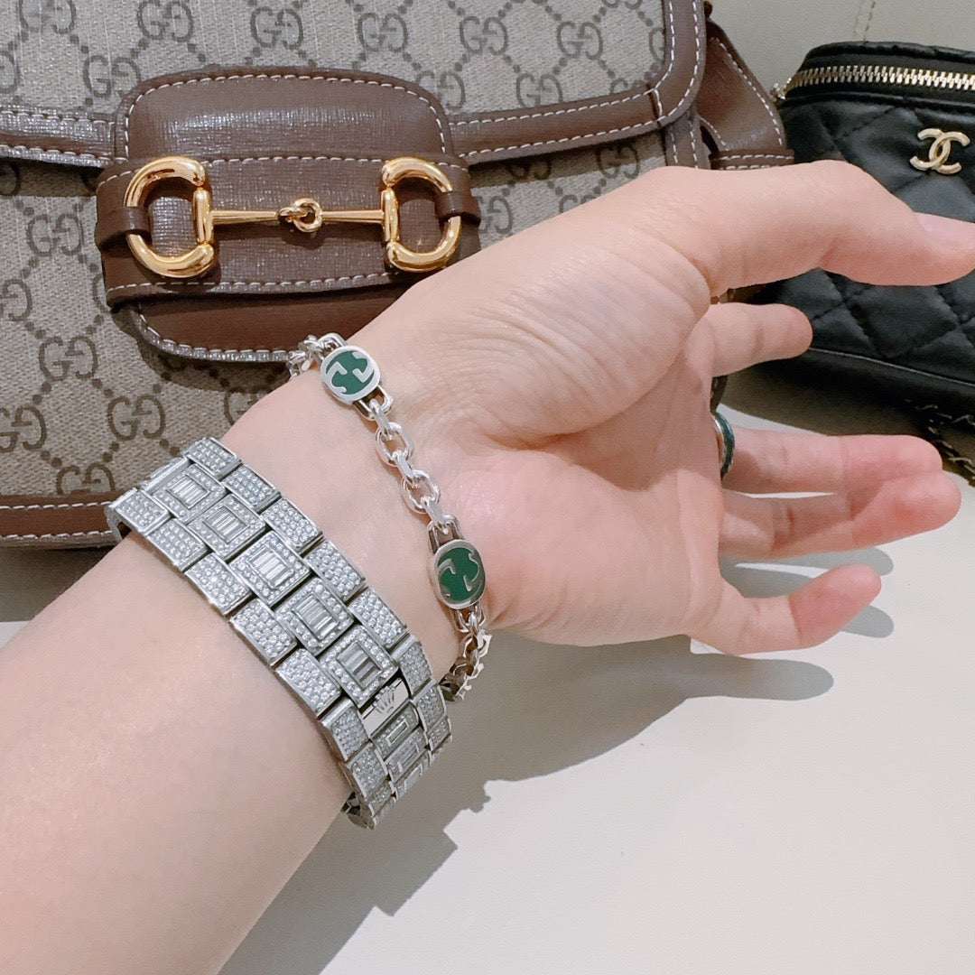 Geometric Emblem Bracelet in Polished Metal-Tone – Design 042 side detail