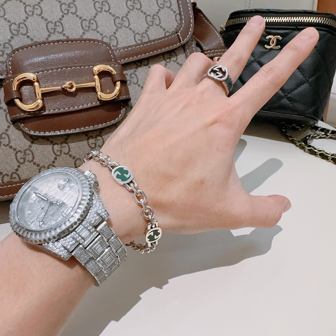 Geometric Emblem Bracelet in Polished Metal-Tone – Design 013 styled product view