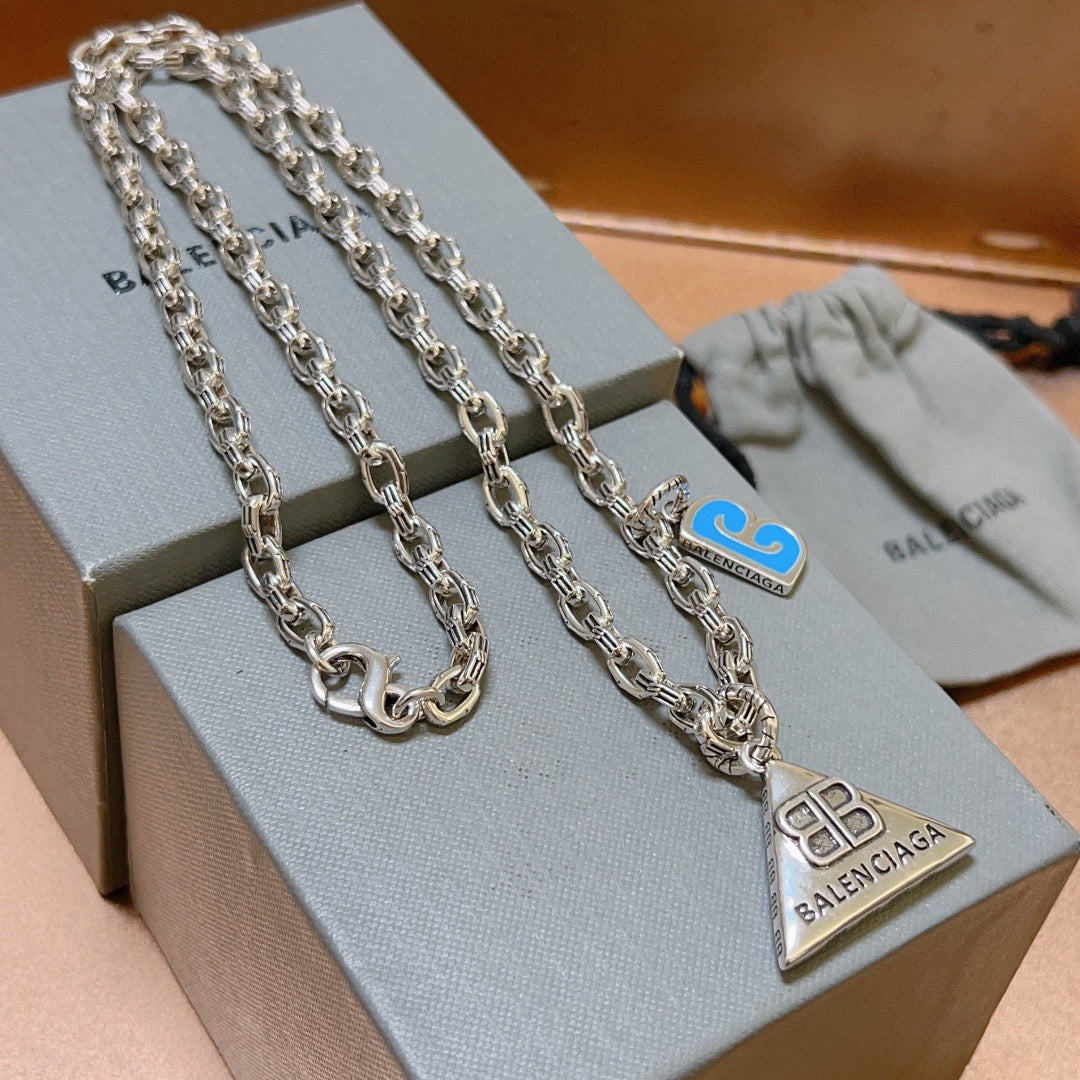 Geometric Emblem Pendant Necklace in Polished Metal-Tone – Vintage Detail – Design 043 main product view
