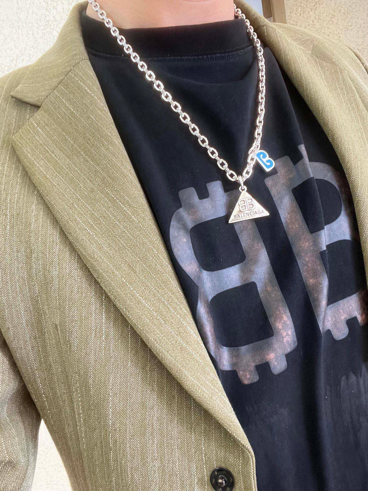 Geometric Emblem Pendant Necklace in Polished Metal-Tone – Vintage Detail – Design 043 styled product view