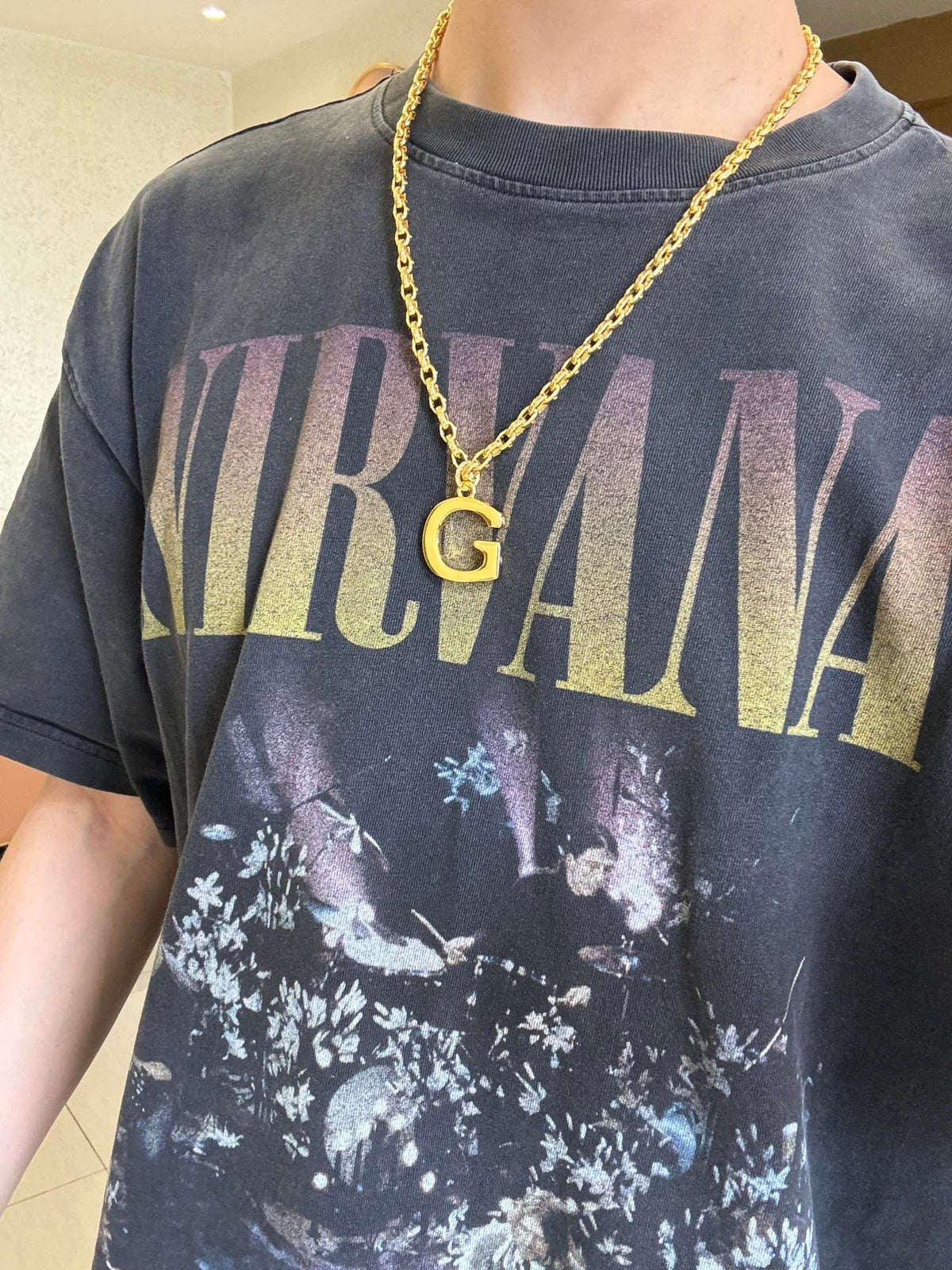 Double-G Emblem Pendant Necklace in Gold-Tone – Design 013 detail view
