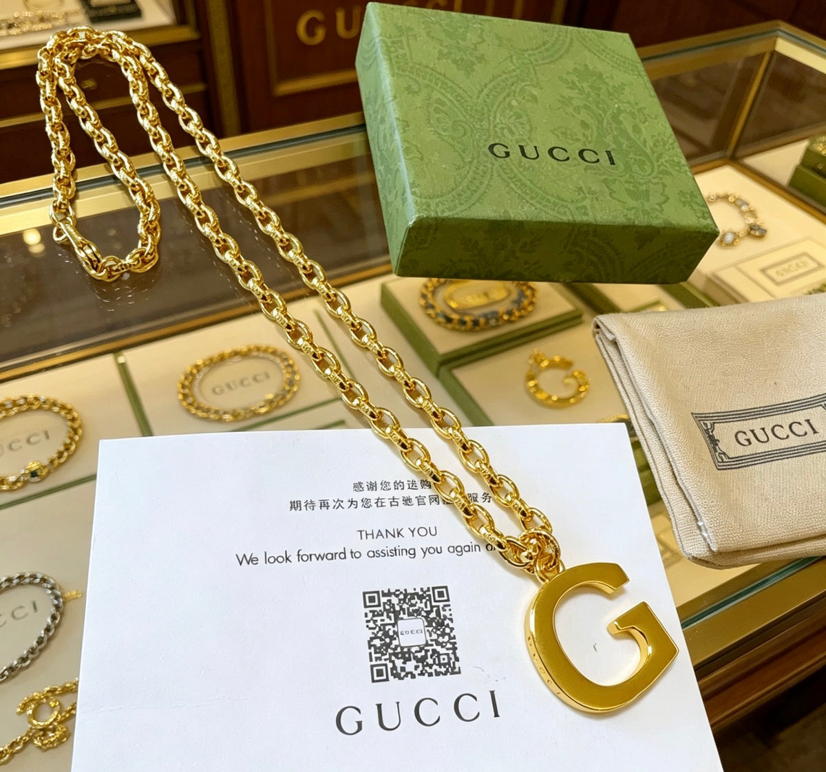 Double-G Emblem Pendant Necklace in Gold-Tone – Design 006 front product view