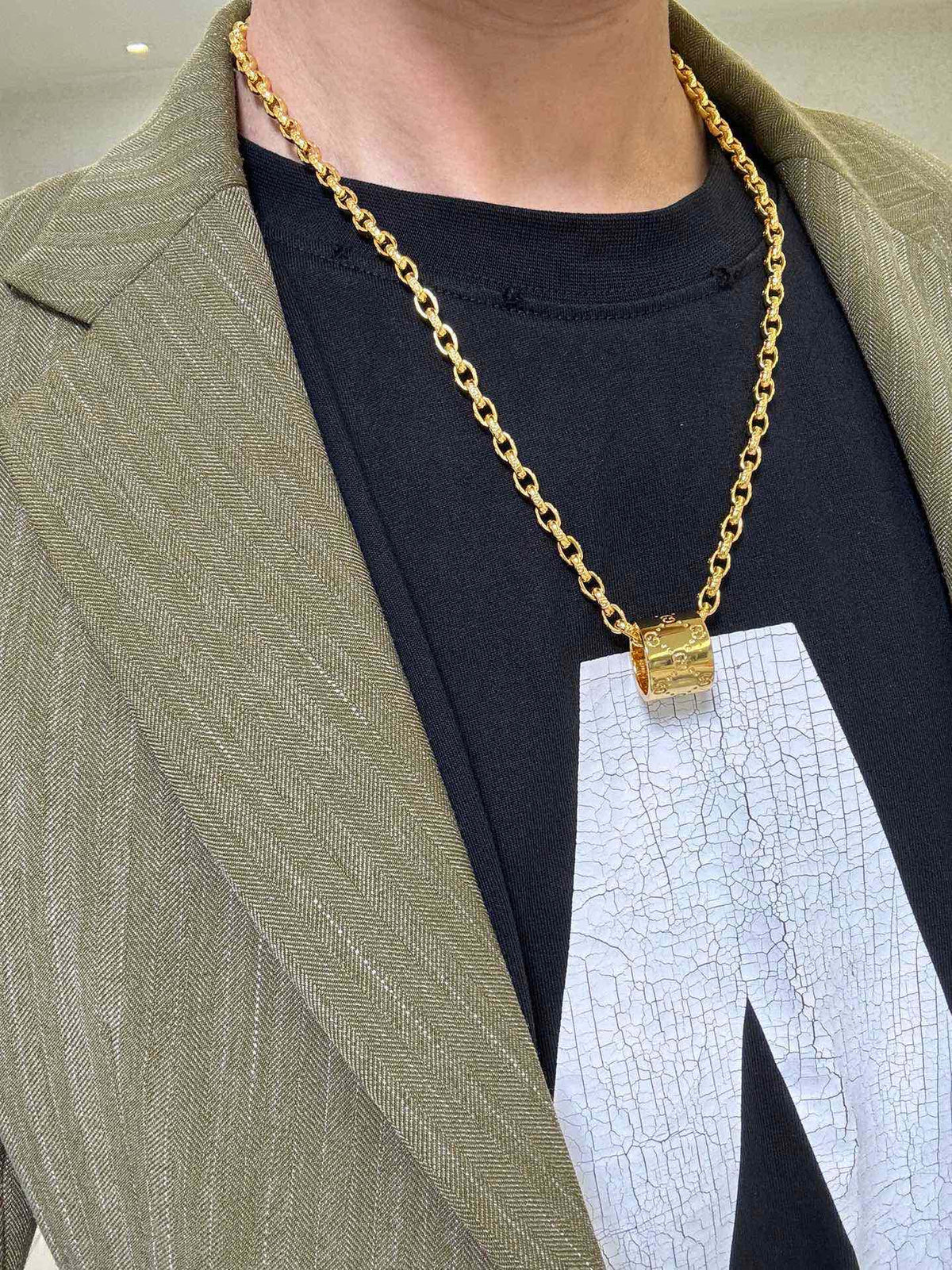 Double-G Emblem Pendant Necklace in Gold-Tone – Design 005 styled product view