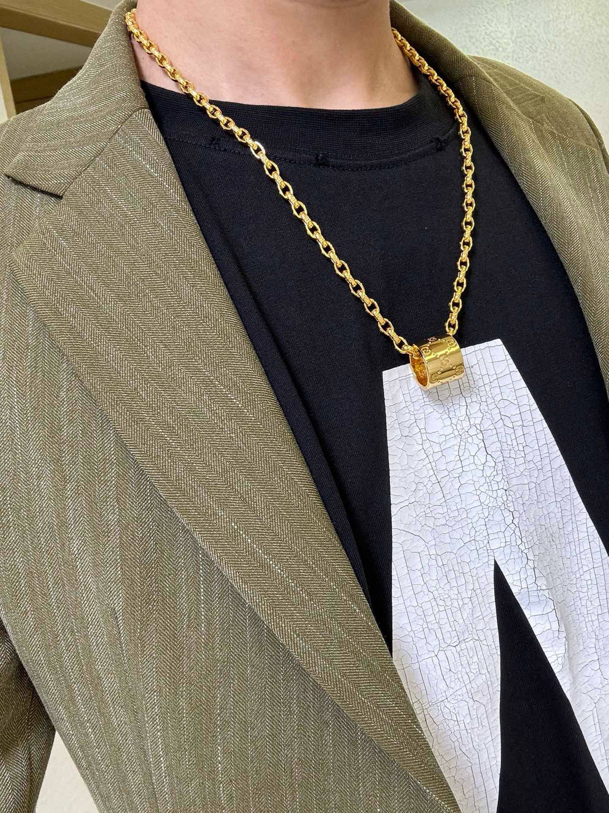 Double-G Emblem Pendant Necklace in Gold-Tone – Design 005 front product view