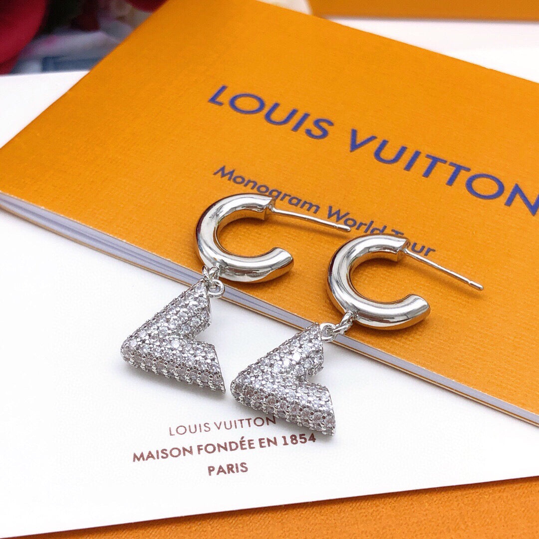 Geometric Emblem Statement Earrings in Silver-Tone – Silver Detail – Design 004 main product view