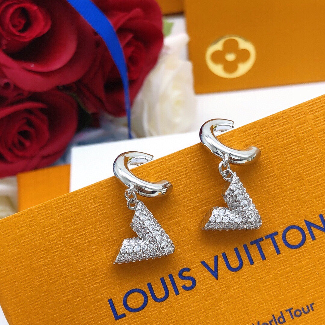 Geometric Emblem Statement Earrings in Silver-Tone – Silver Detail – Design 004 side detail