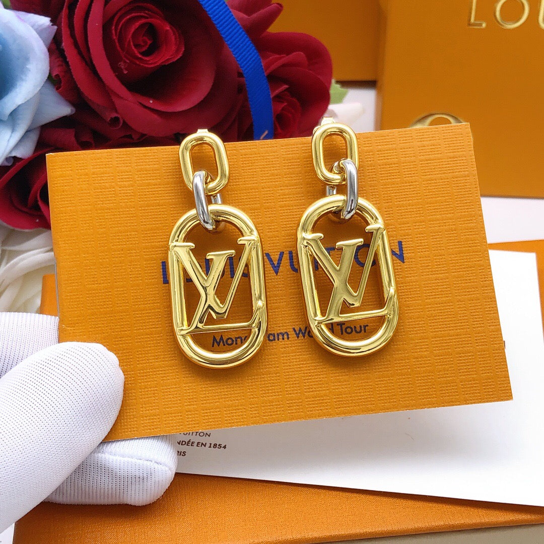 Geometric Emblem Statement Earrings in Gold-Tone – Design 003 front product view
