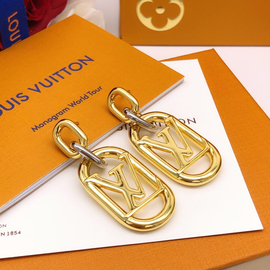Geometric Emblem Statement Earrings in Gold-Tone – Design 003 side detail