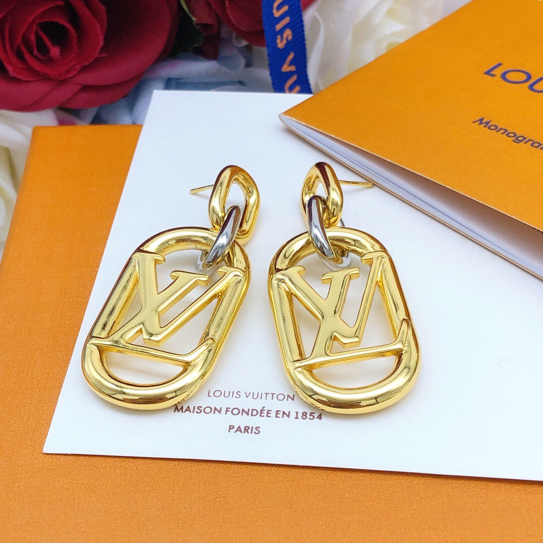 Geometric Emblem Statement Earrings in Gold-Tone – Design 003 detail view