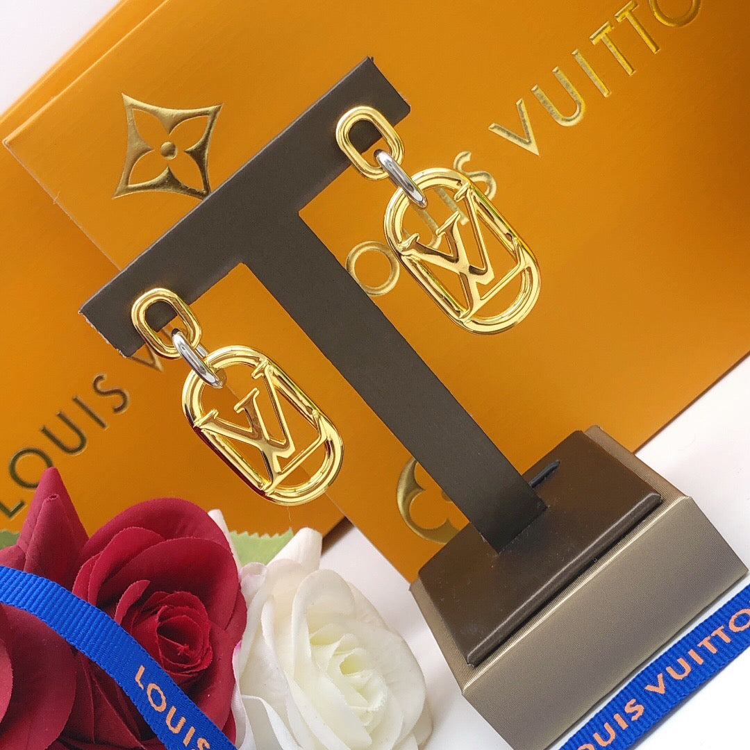 Geometric Emblem Statement Earrings in Gold-Tone – Design 003 front product view