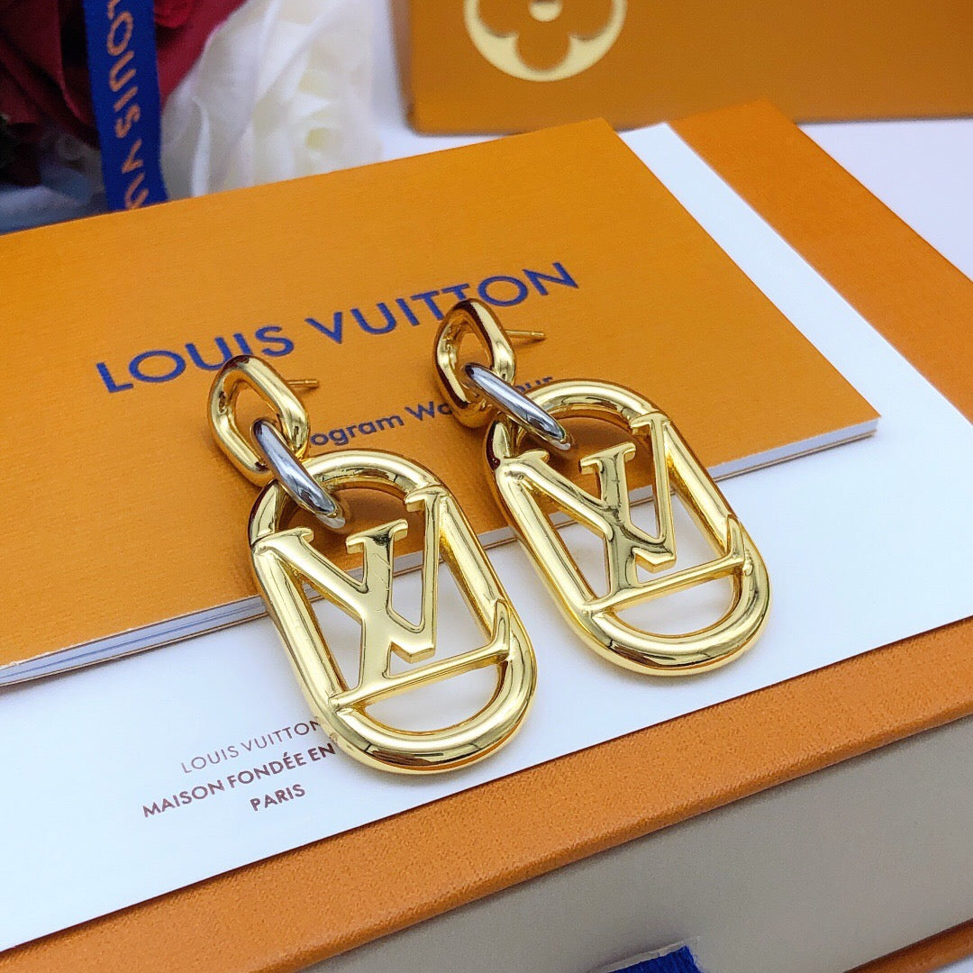 Geometric Emblem Statement Earrings in Gold-Tone – Design 003 detail view