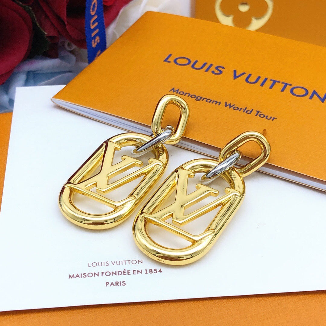 Geometric Emblem Statement Earrings in Gold-Tone – Design 003 styled product view