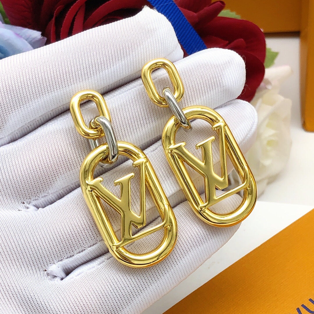 Geometric Emblem Statement Earrings in Gold-Tone – Design 003 close-up detail