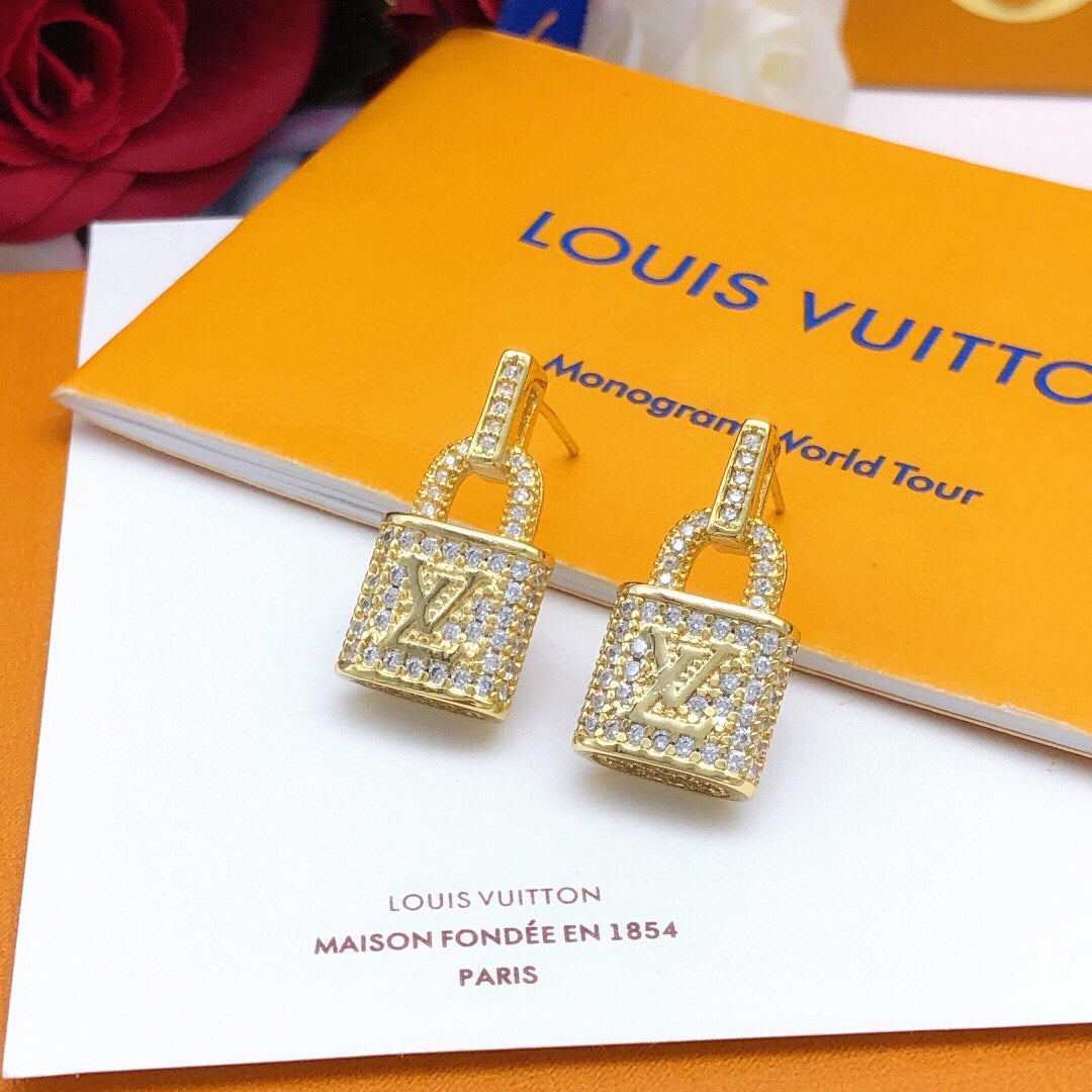 Lock Stud Earrings in Gold-Tone – Design 003 front product view