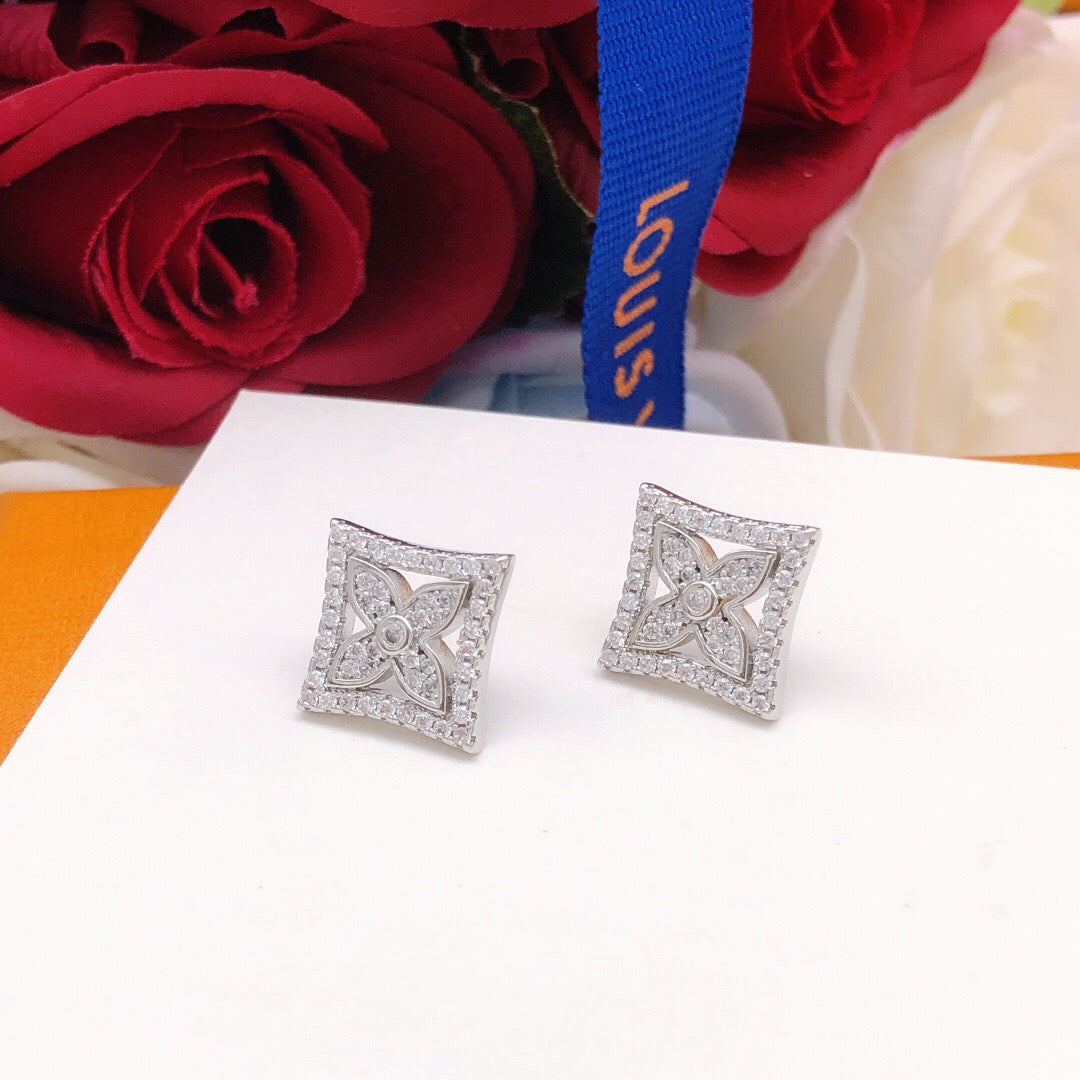 Geometric Emblem Stud Earrings in Silver-Tone – Silver Detail – Design 007 styled product view