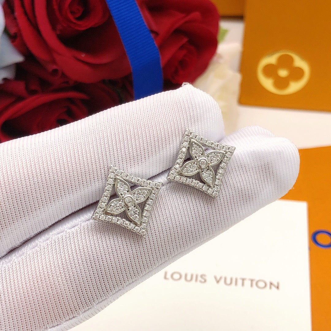 Geometric Emblem Stud Earrings in Silver-Tone – Silver Detail – Design 007 front product view