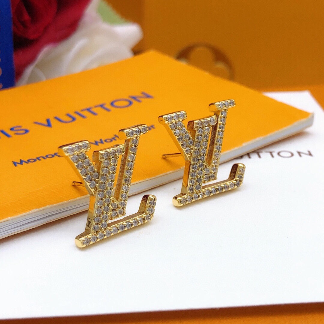 Letter Emblem Stud Earrings in Silver-Tone – Silver Detail – Design 006 detail view
