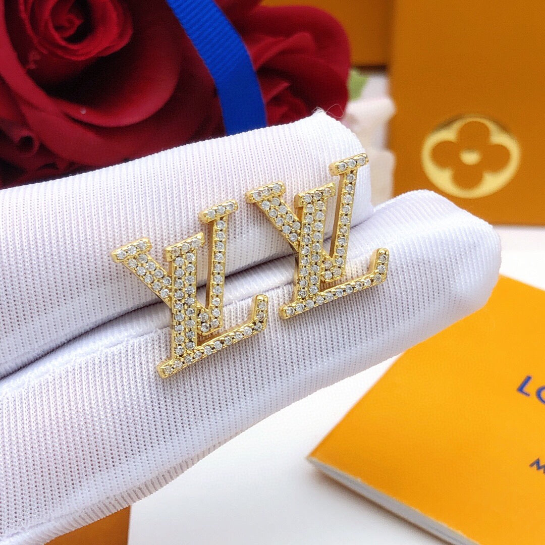 Letter Emblem Stud Earrings in Silver-Tone – Silver Detail – Design 006 styled product view