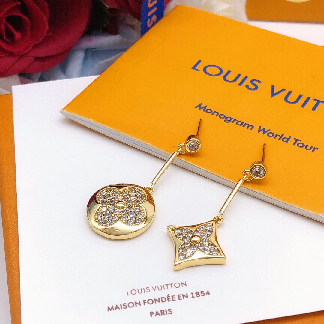 Geometric Emblem Stud Earrings in Gold-Tone – Design 019 front product view