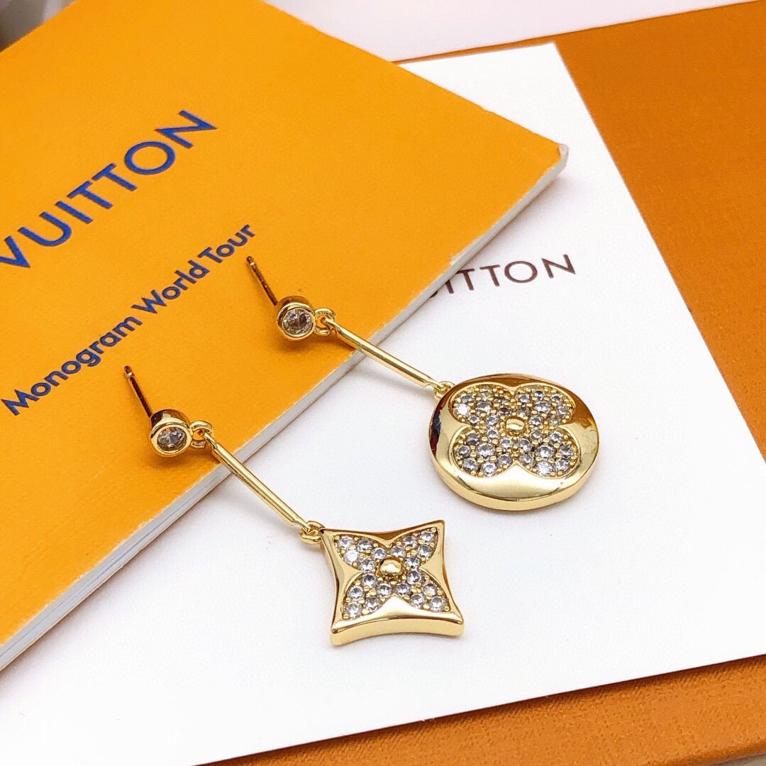 Geometric Emblem Stud Earrings in Gold-Tone – Design 019 main product view