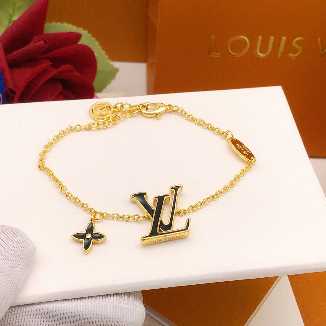 Geometric Emblem Bracelet in Gold-Tone – Black Detail – Design 003 styled product view