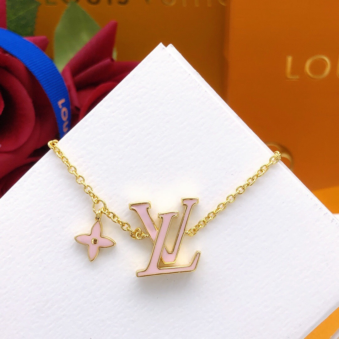 Geometric Emblem Bracelet in Gold-Tone – Pink Detail – Design 003 main product view