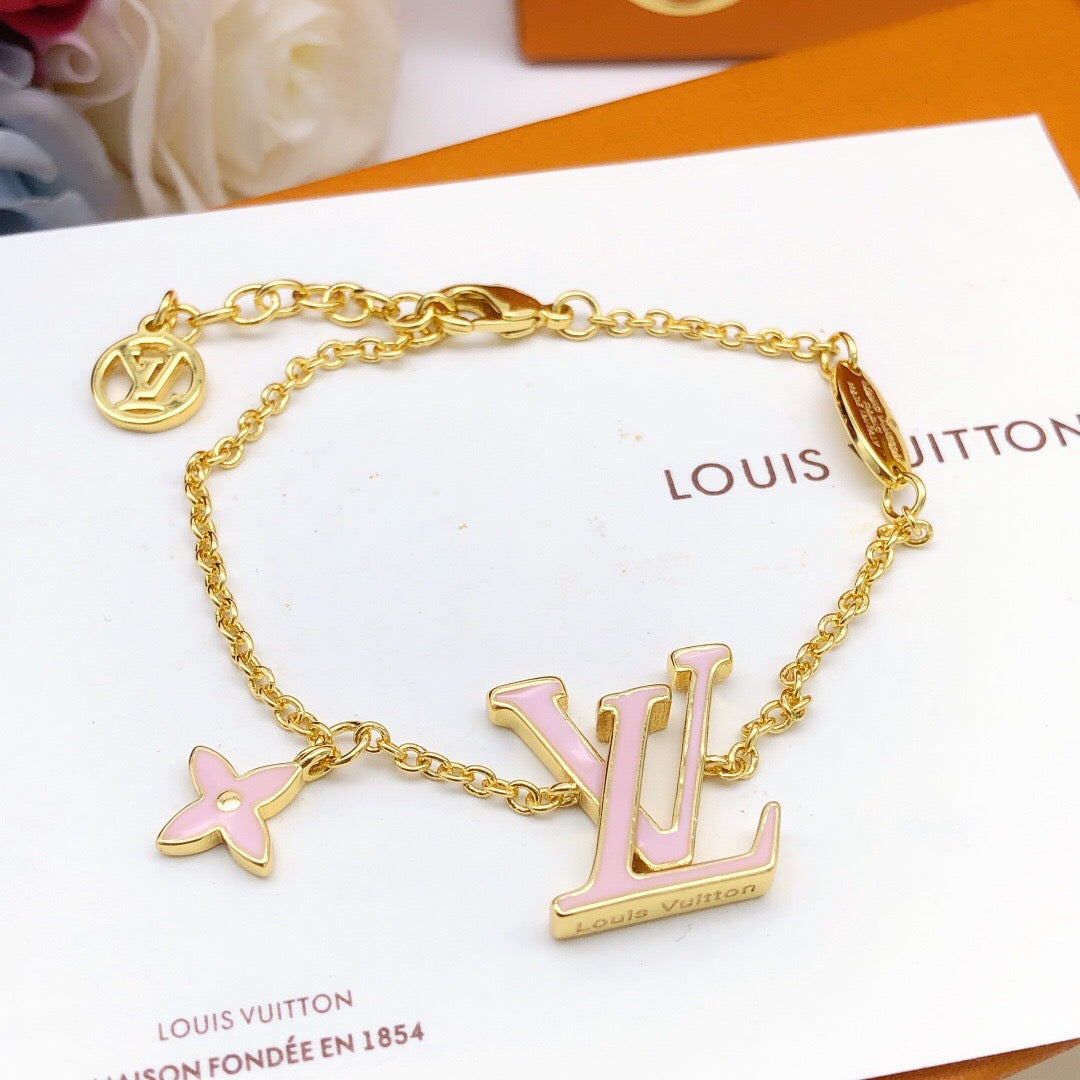 Geometric Emblem Bracelet in Gold-Tone – Pink Detail – Design 004 main product view