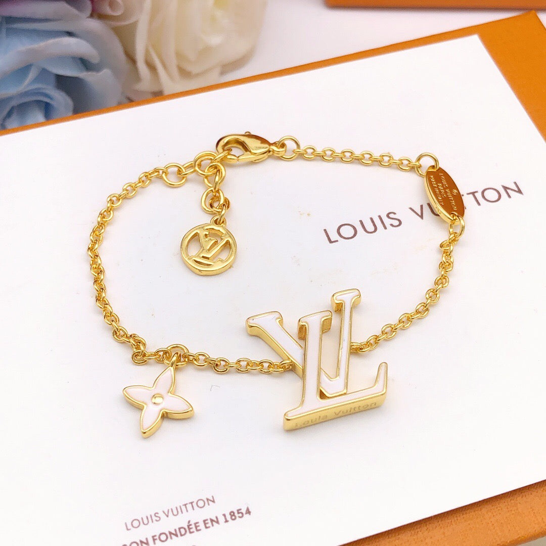 Geometric Emblem Bracelet in Gold-Tone – White Detail front product view