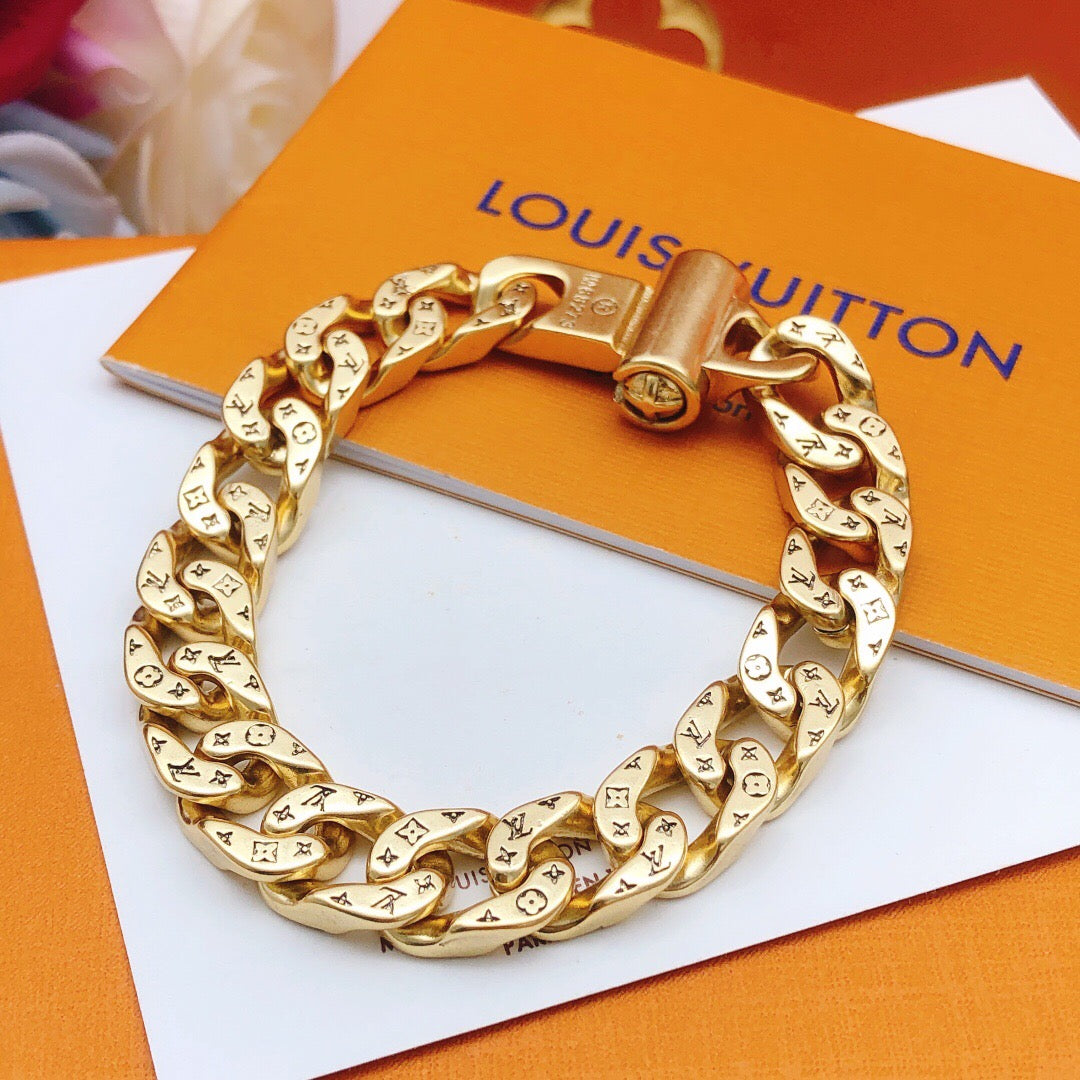 Geometric Emblem Bracelet in Gold-Tone – Design 031 front product view