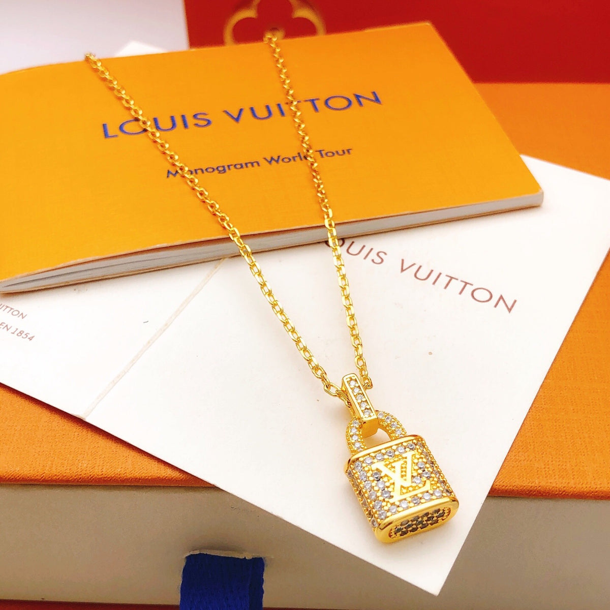 Lock Pendant Necklace in Gold-Tone – Design 001 main product view
