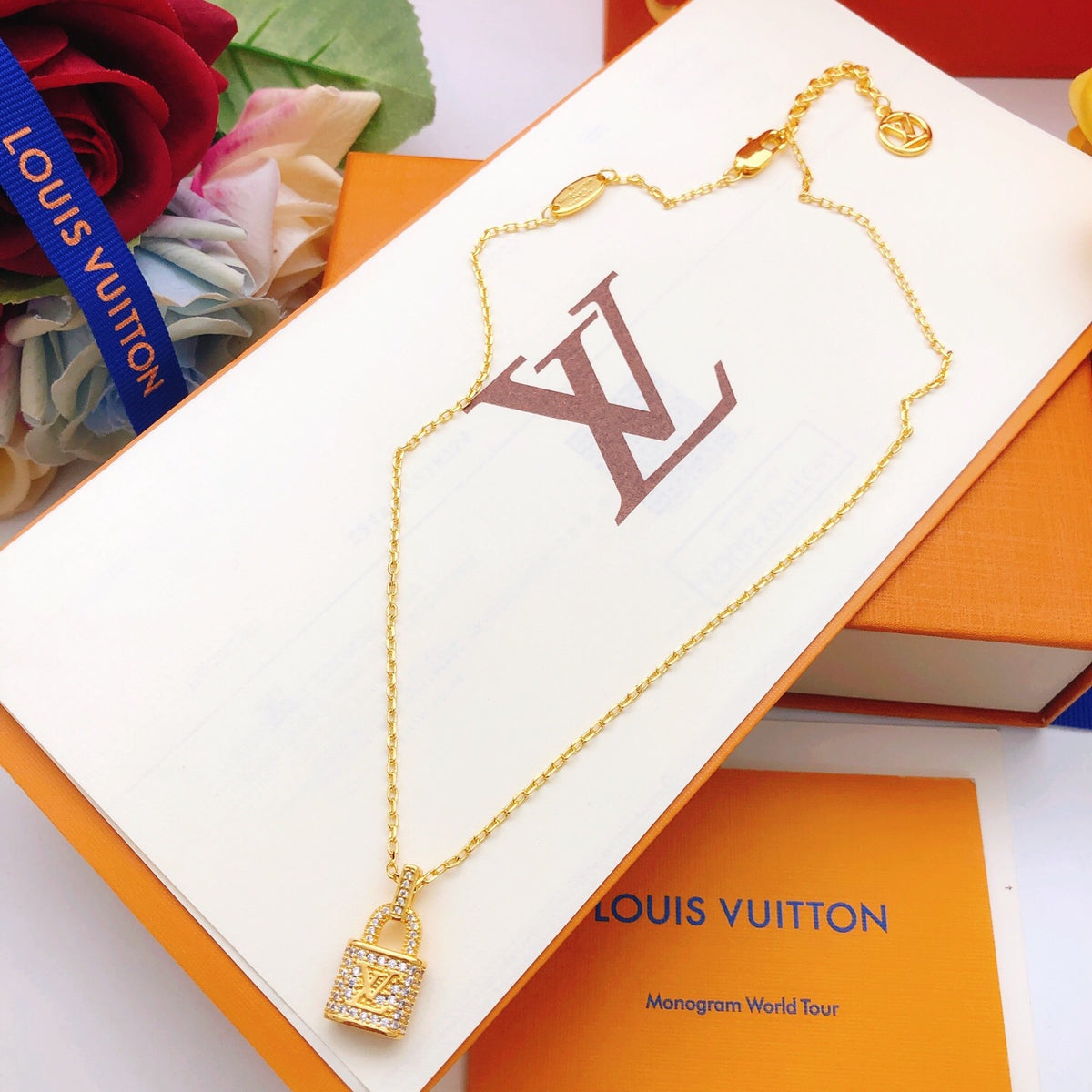 Lock Pendant Necklace in Gold-Tone – Design 001 side detail