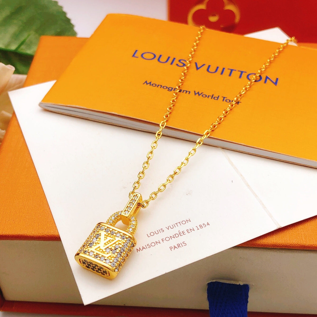 Lock Pendant Necklace in Gold-Tone – Design 001 detail view