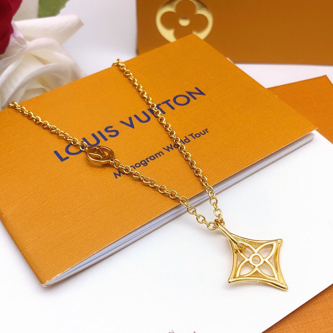 Geometric Emblem Pendant Necklace in Gold-Tone – Design 040 front product view