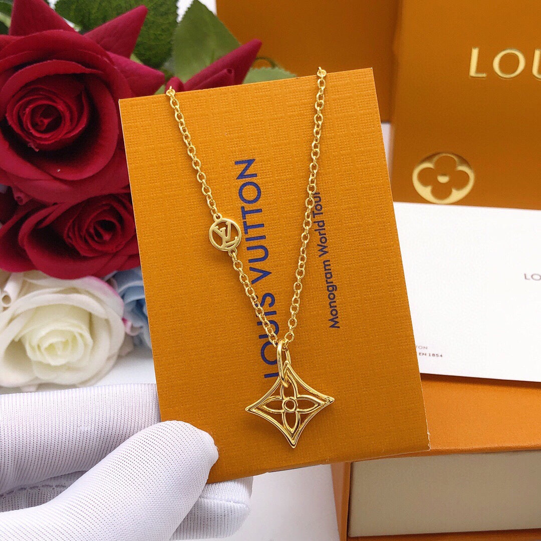 Geometric Emblem Pendant Necklace in Gold-Tone – Design 035 styled product view