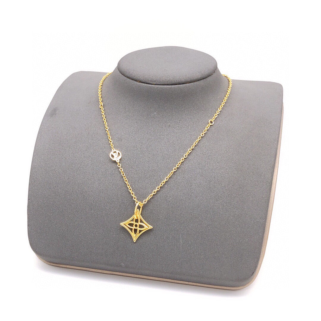 Geometric Emblem Pendant Necklace in Gold-Tone – Design 040 main product view