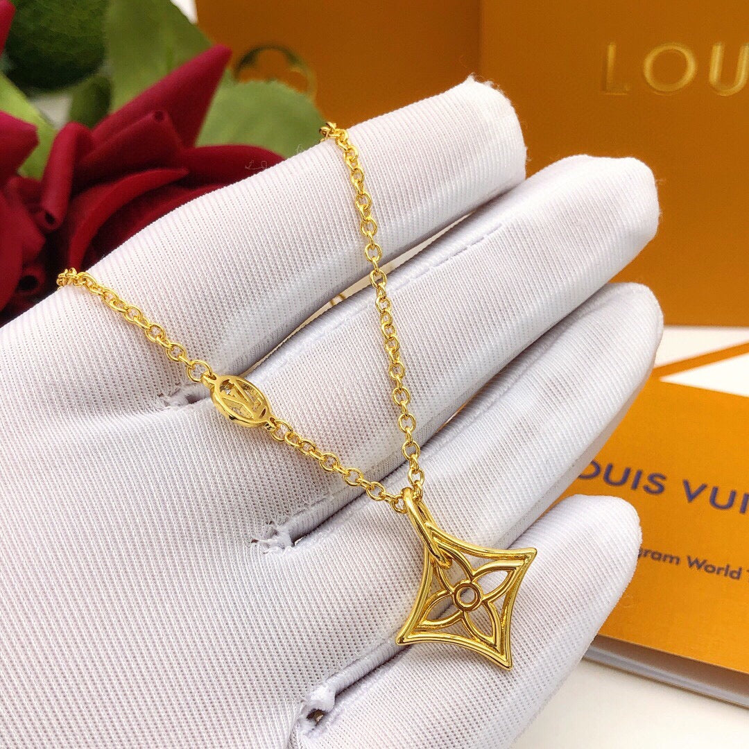 Geometric Emblem Pendant Necklace in Gold-Tone – Design 040 close-up detail