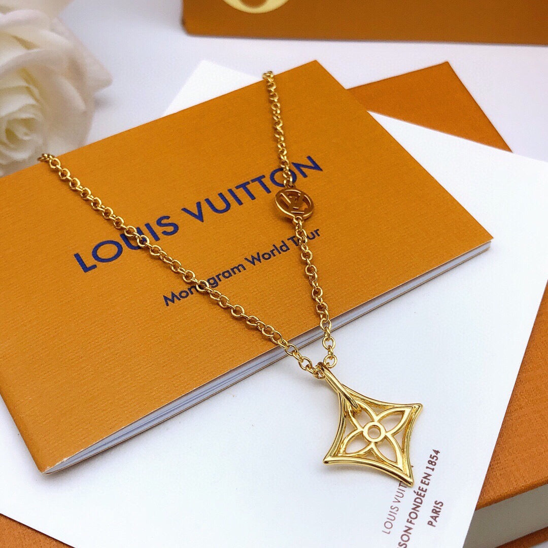 Geometric Emblem Pendant Necklace in Gold-Tone – Design 035 main product view