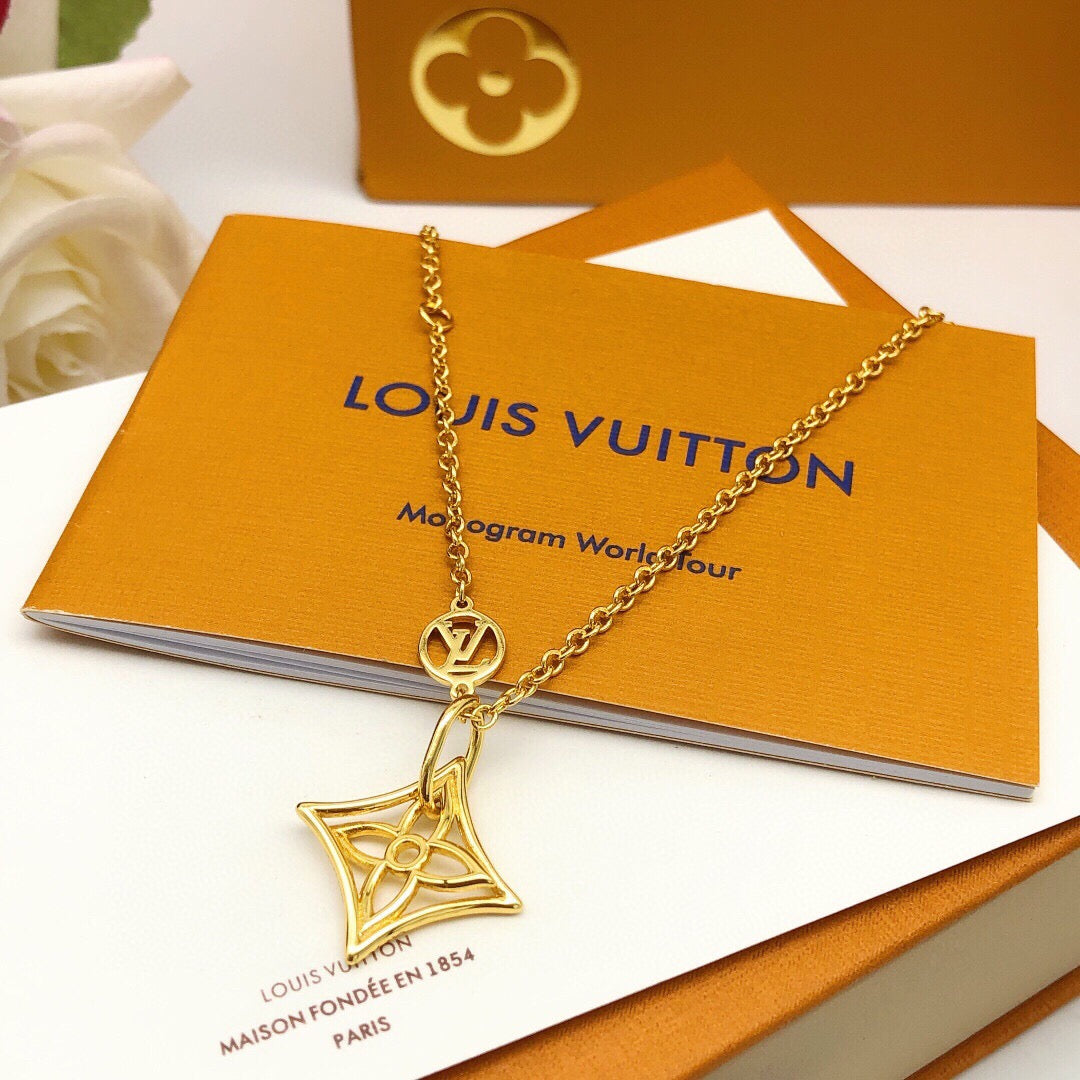 Geometric Emblem Pendant Necklace in Gold-Tone – Design 035 detail view