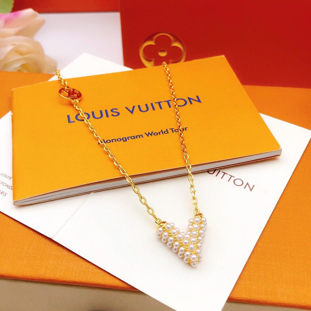 Geometric Emblem Pendant Necklace in Gold-Tone – Pearl Detail – Design 002 detail view